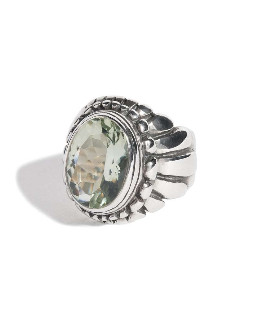 Green Amethyst Small Feather Setting Ring