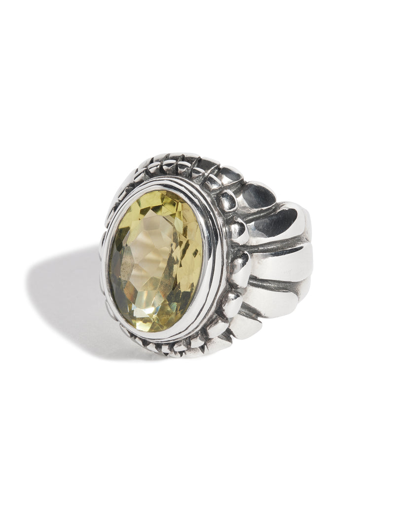 Lemon Quartz Small Feather Setting Ring