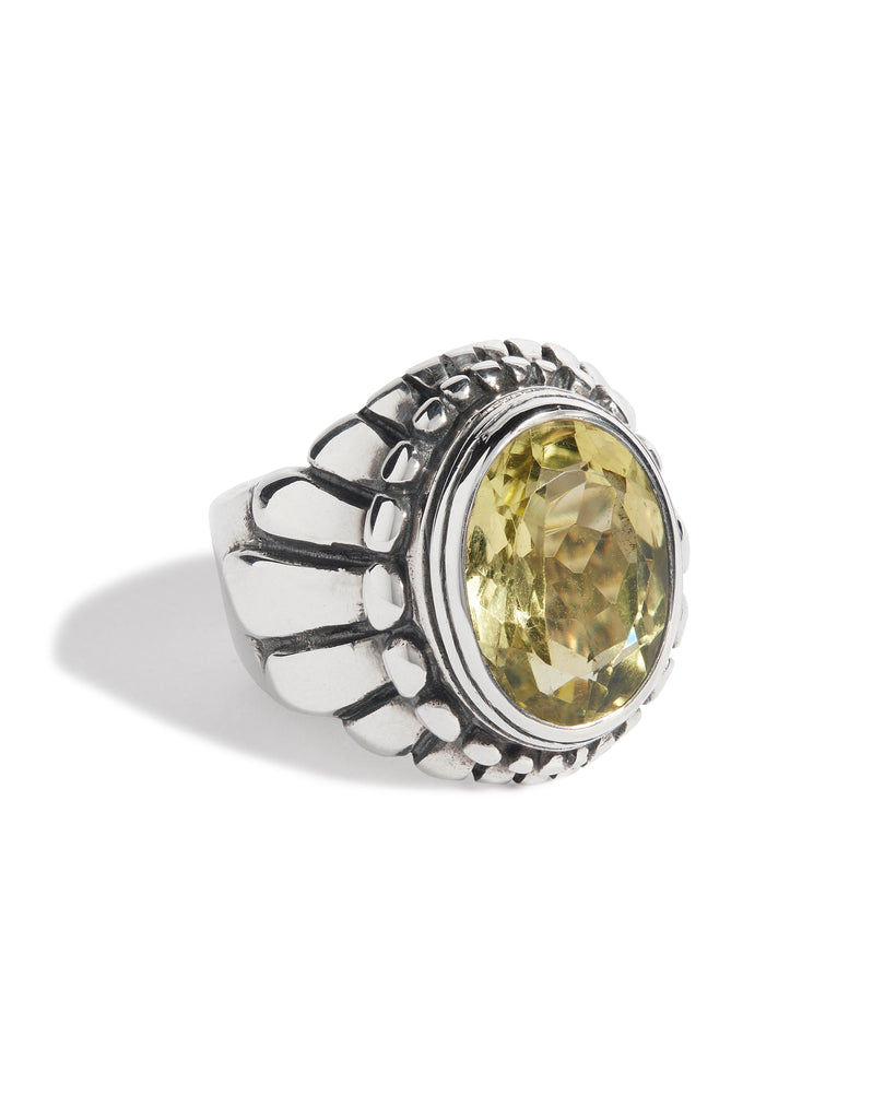 Lemon Quartz Small Feather Setting Ring