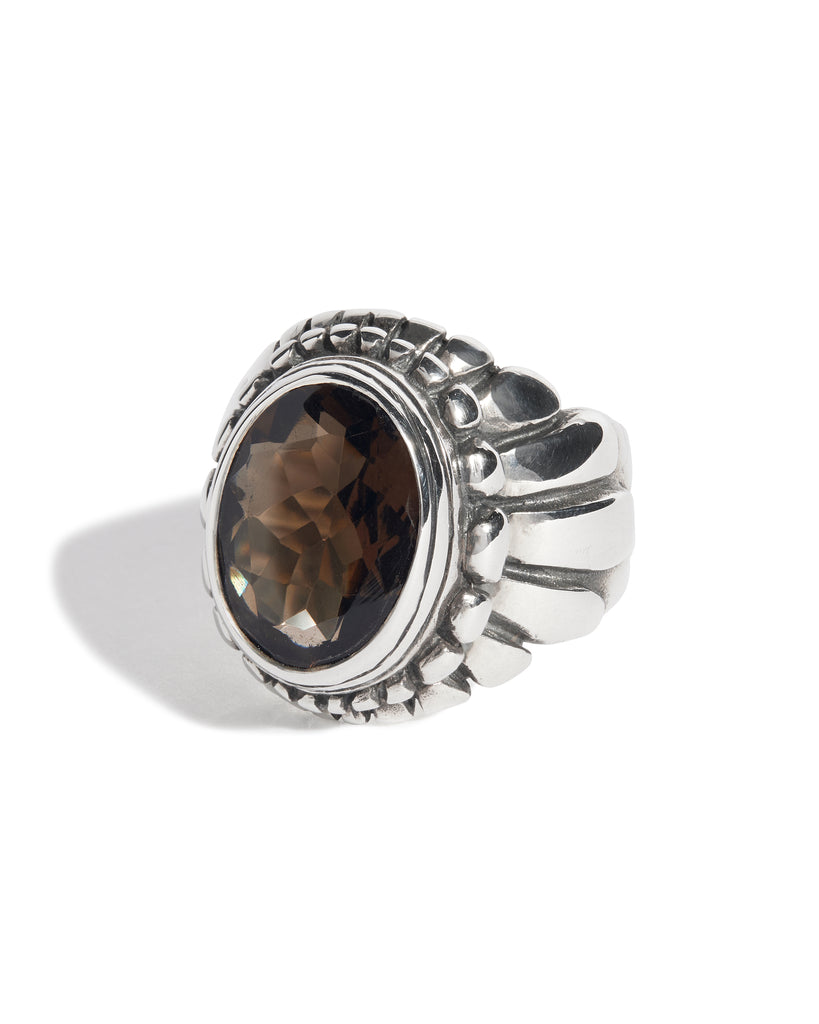 Smokey Quartz Small Feather Setting Ring
