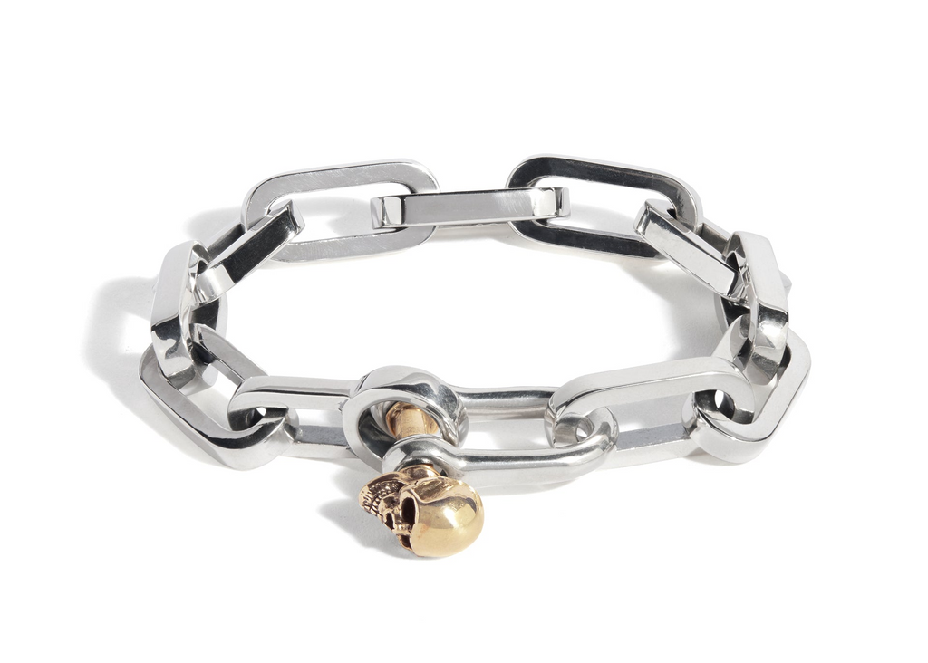 Shackle Bracelet with Gold Skull