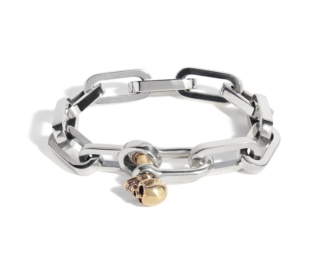 Shackle Bracelet with Gold Skull