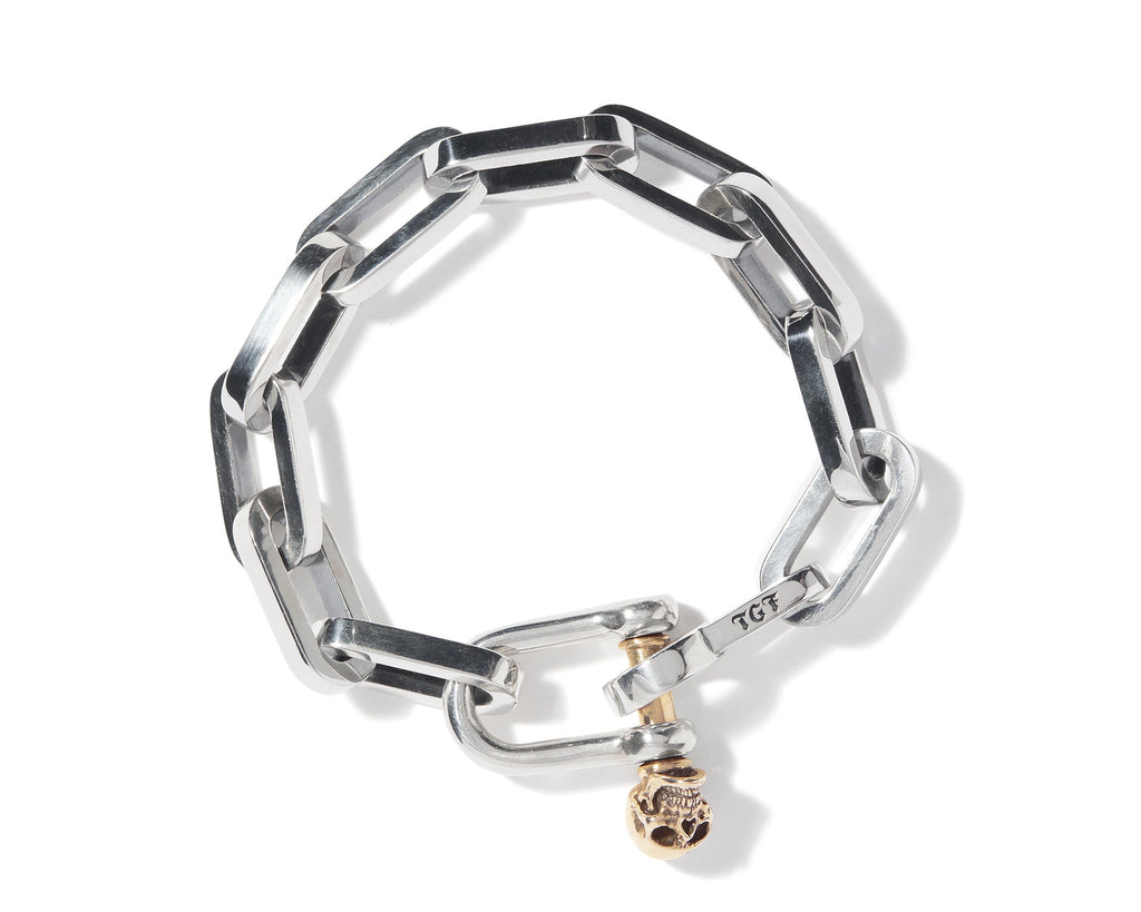 Shackle Bracelet with Gold Skull