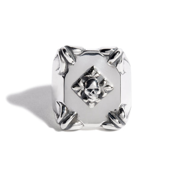 Shield Ring with Silver Fleur De Lis & Skull