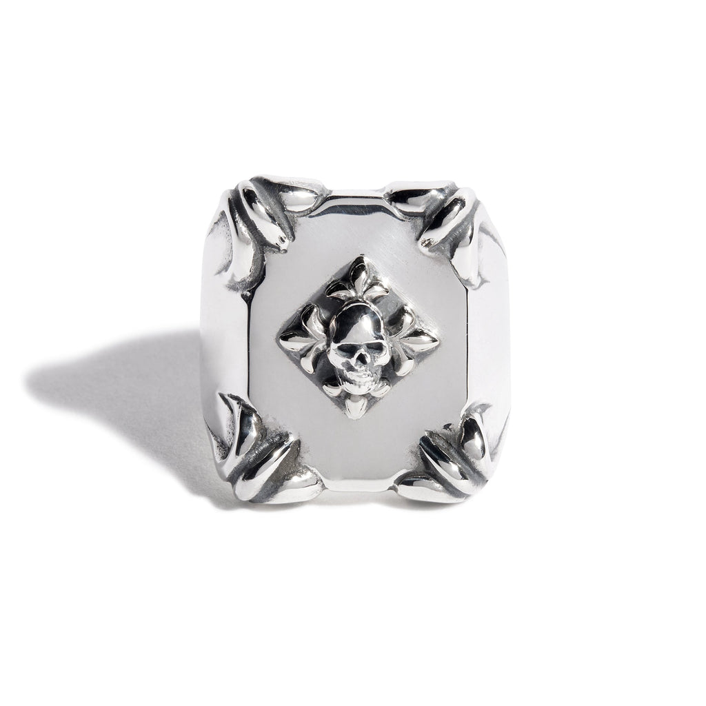 Shield Ring with Silver Fleur De Lis & Skull