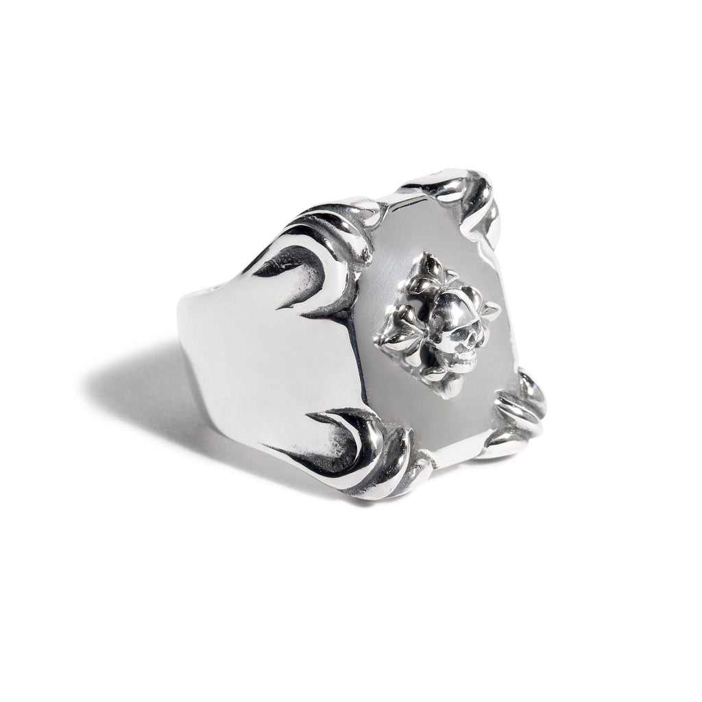 Shield Ring with Silver Fleur De Lis & Skull