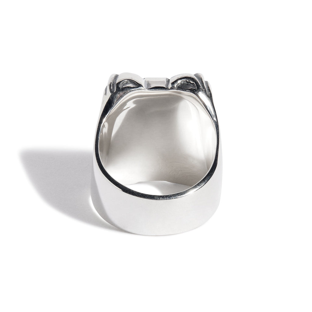 Shield Ring with Silver Fleur De Lis & Skull