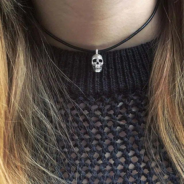 Small Anatomical Skull Pendant with Leather