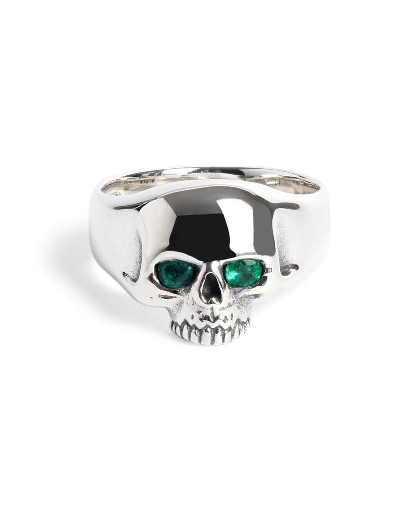 Smallest Evil Skull Ring with Emerald Eyes