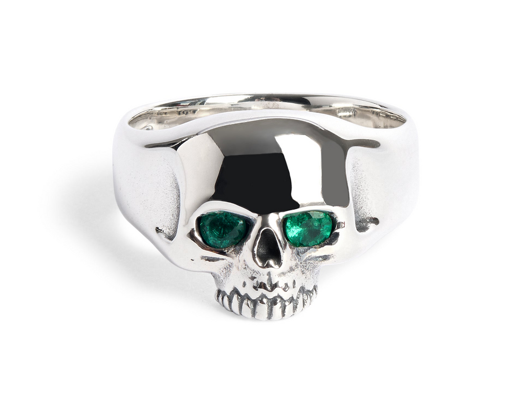 Smallest Evil Skull Ring with Emerald Eyes