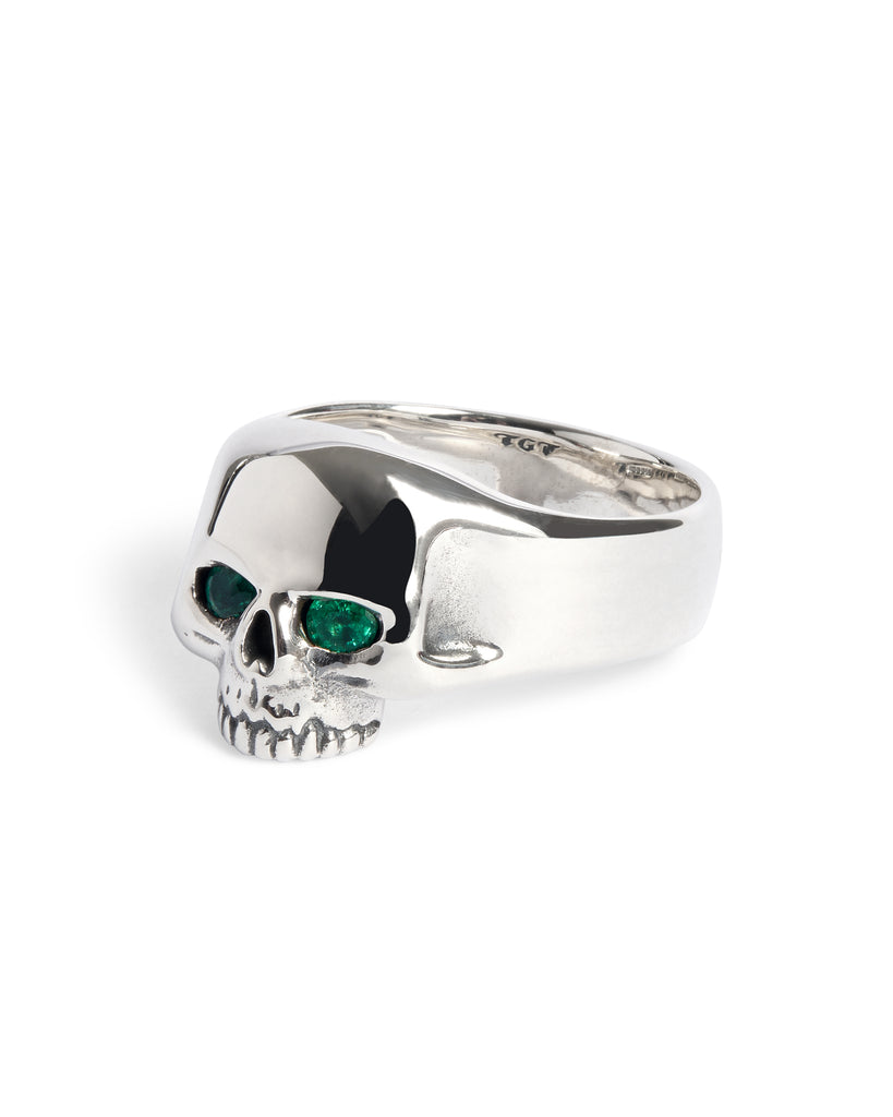 Smallest Evil Skull Ring with Emerald Eyes