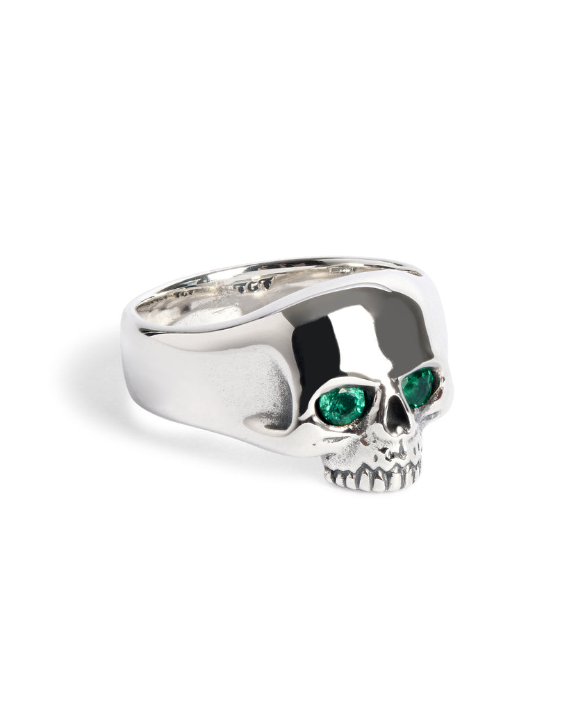 Smallest Evil Skull Ring with Emerald Eyes