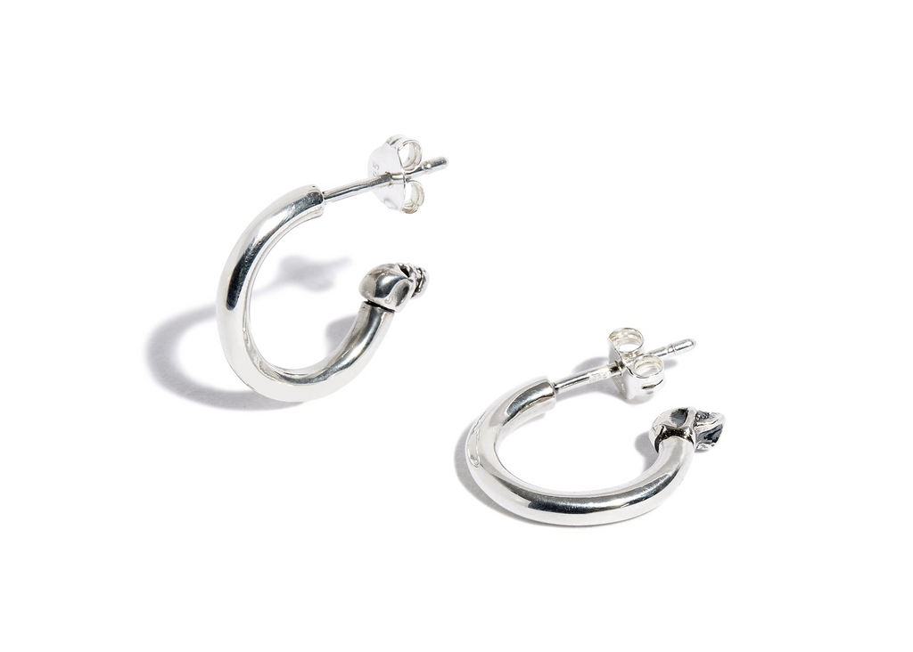 Round Silver Skull Hoop (Single)