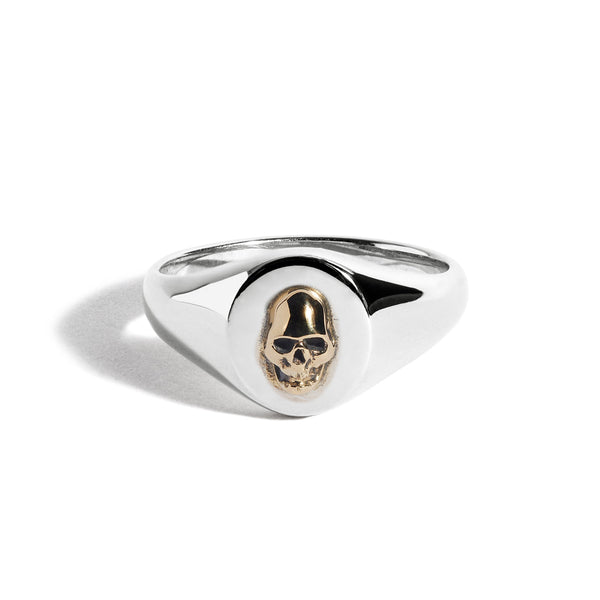 Small Silver Signet with 18ct Gold Skull