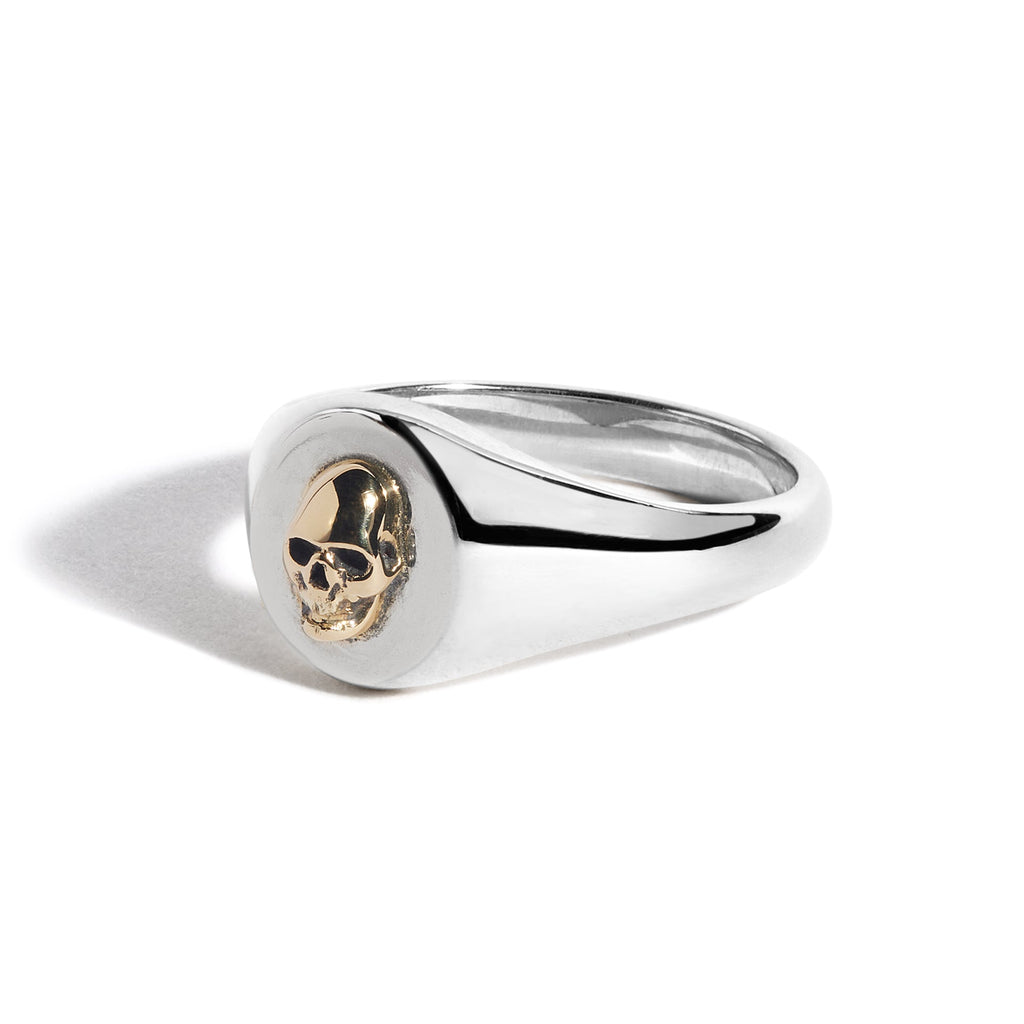 Small Silver Signet with 18ct Gold Skull