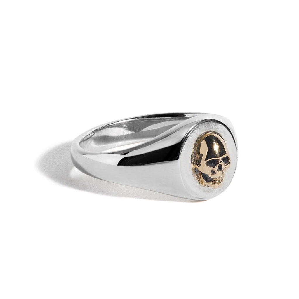 Small Silver Signet with 18ct Gold Skull