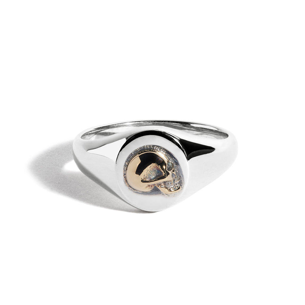 Small Silver Signet with 18ct Gold Skull