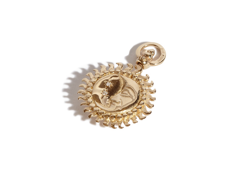 Solid 9ct Gold Sun, Moon and Stars Pendant with Diamonds
