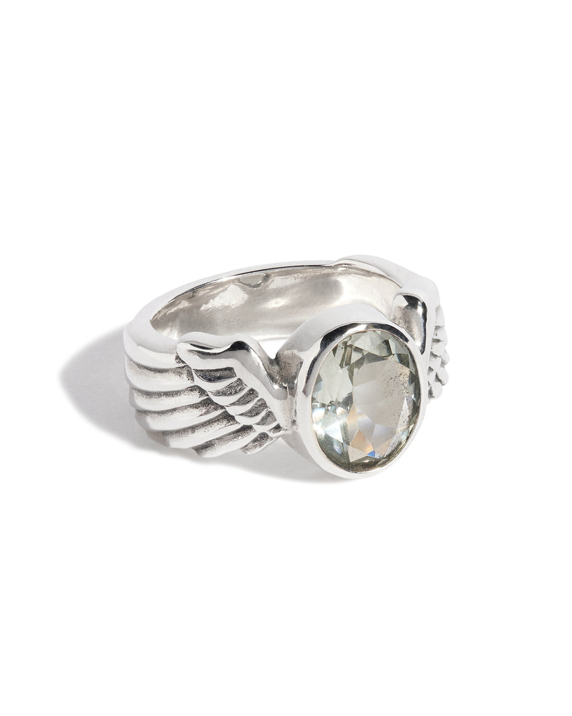 Green Amethyst Winged Gem Ring
