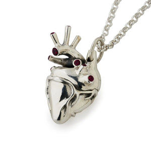 Large Silver Anatomical Heart Pendant with Rubies