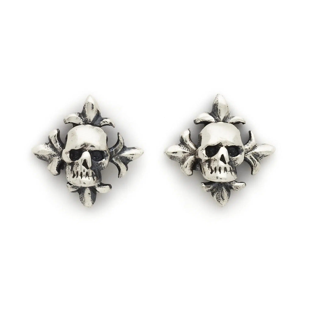 Skull & Fleur De Lis Ear Studs (Pair)
